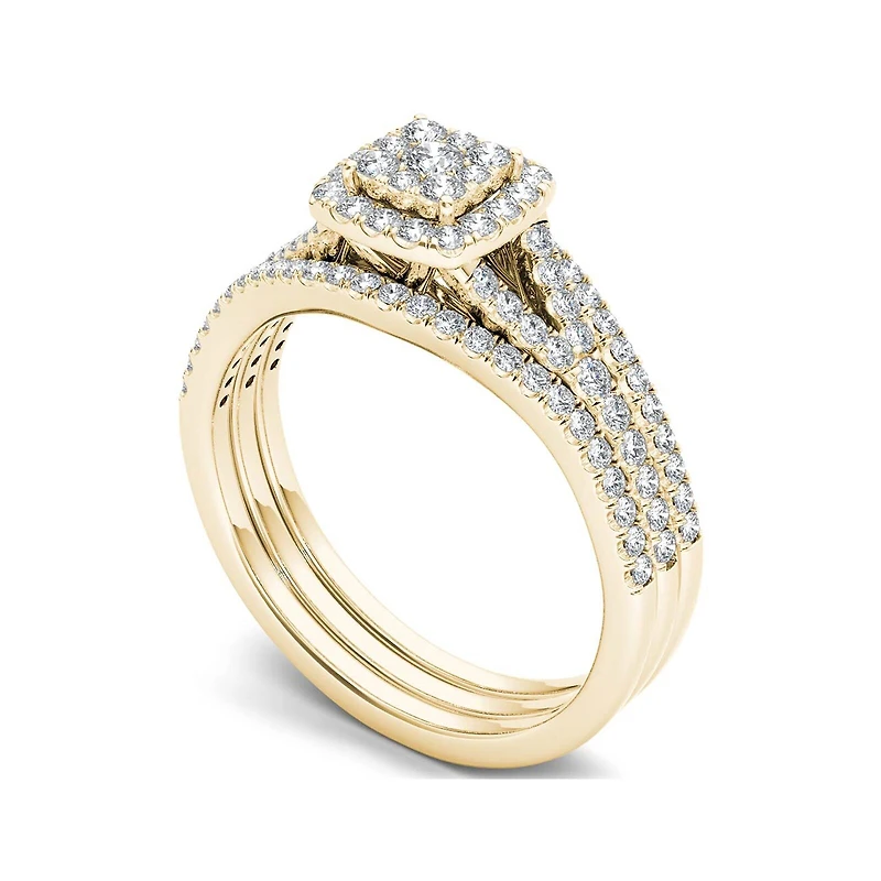 3/4 CT.T.W. Natural Diamond Cluster 10K Yellow Gold Bridal Ring Set