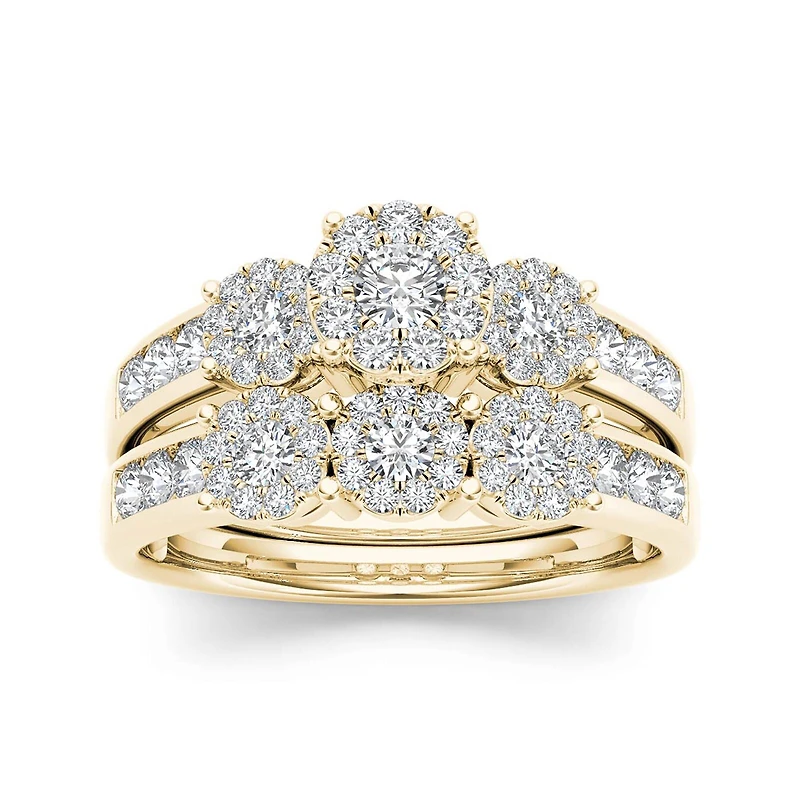 3/4 CT.T.W. Natural Diamond Cluster 10K Yellow Gold Bridal Ring Set
