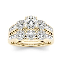 3/4 CT.T.W. Natural Diamond Cluster 10K Yellow Gold Bridal Ring Set
