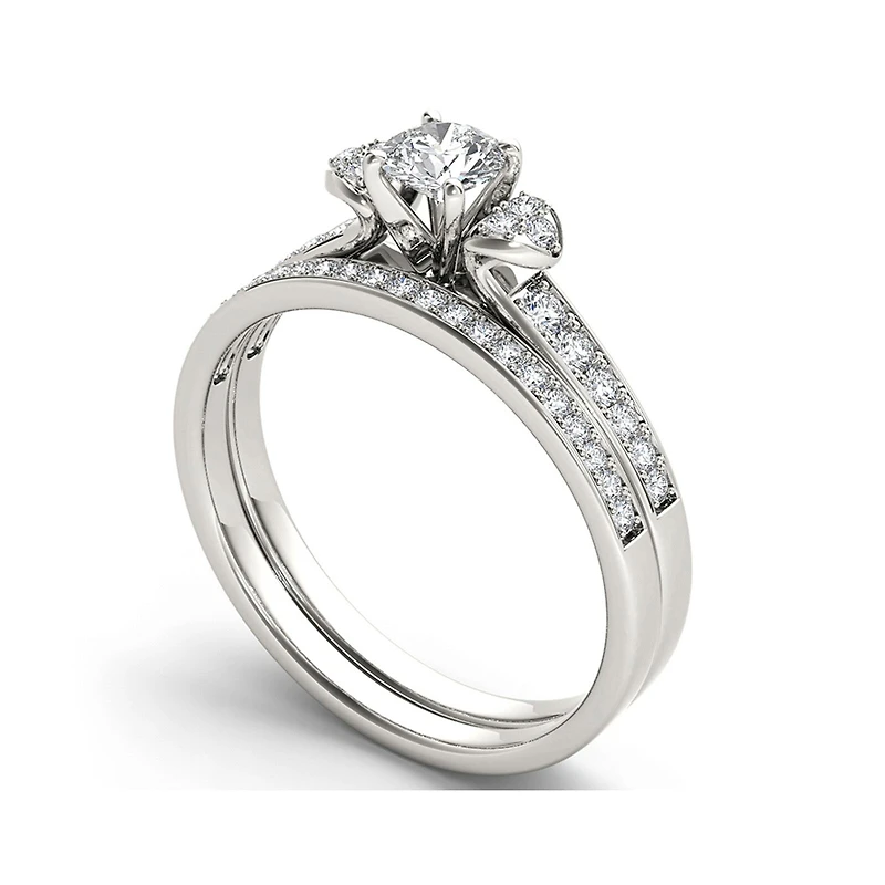 1/2 CT.T.W. Natural Diamond 10K White Gold Bridal Set Ring