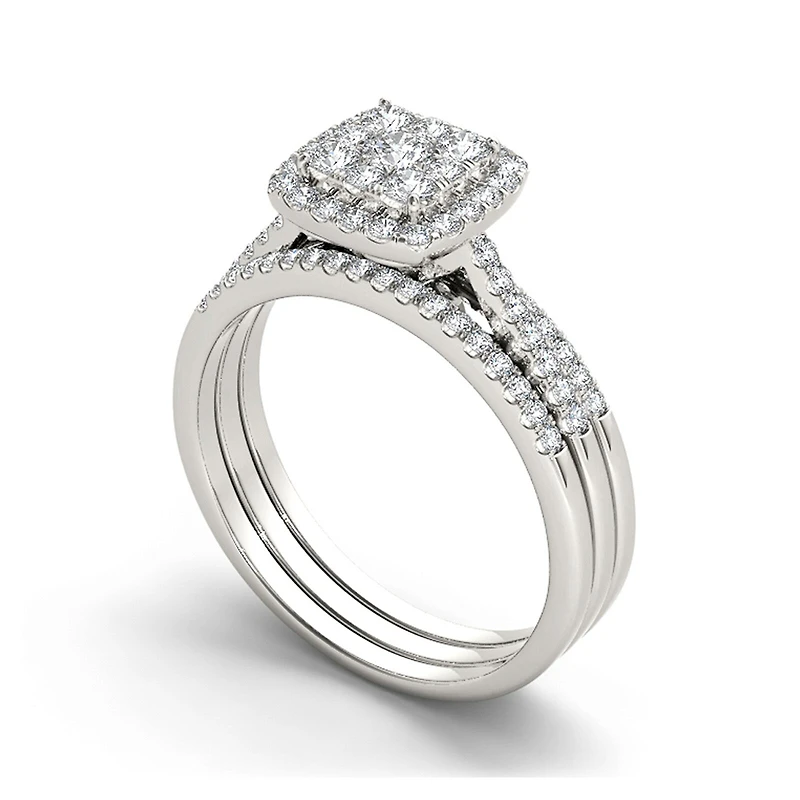 1/2 CT.T.W. Natural Diamond 10K White Gold Bridal Set