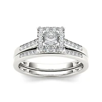 1/2 CT.T.W. Natural Diamond 10K White Gold Bridal Set Ring