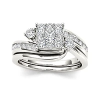 3/4 CT.T.W. Natural Diamond 10K White Gold Bridal Set Ring