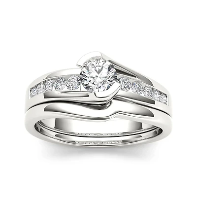 1/2 CT.T.W. Natural Diamond 14K White Gold Bridal Ring Set