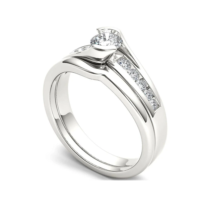 1/2 CT.T.W. Natural Diamond 14K White Gold Bridal Ring Set