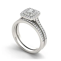 3/4 CT.T.W. Natural Diamond Halo 10K White Gold Bridal Ring Set