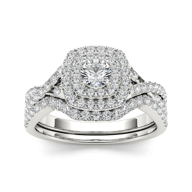 7/8 CT.T.W. Natural Diamond 10K White Gold Bridal Ring Set