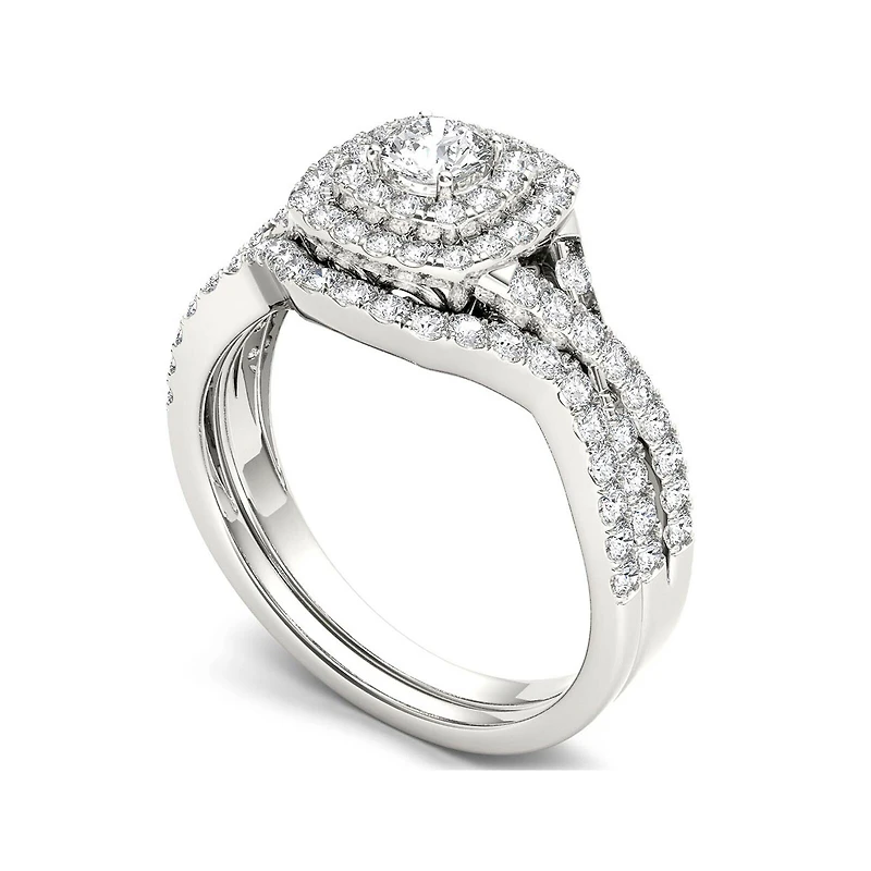 7/8 CT.T.W. Natural Diamond 10K White Gold Bridal Ring Set