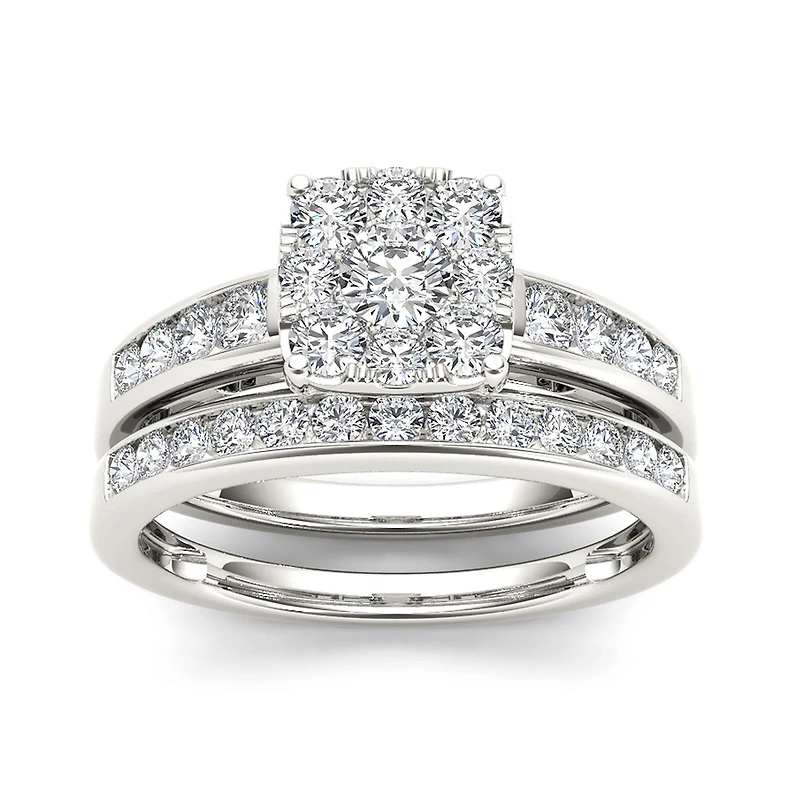 1 CT.T.W. Natural Diamond 10K White Gold Bridal Ring Set