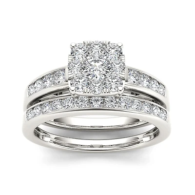 1 CT.T.W. Natural Diamond 10K White Gold Bridal Ring Set