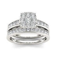 1 CT.T.W. Natural Diamond 10K White Gold Bridal Ring Set