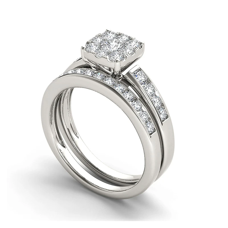 1 CT.T.W. Natural Diamond 10K White Gold Bridal Ring Set