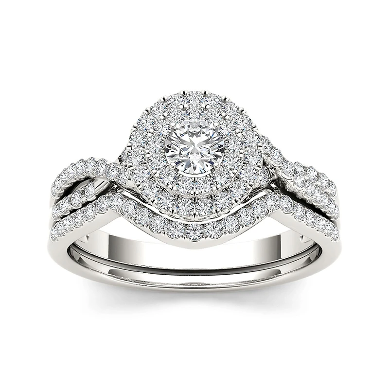 3/4 CT.T.W. Natural Diamond Halo 14K Yellow Gold Bridal Ring Set