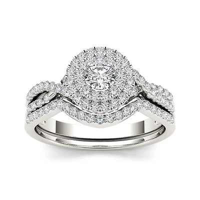 3/4 CT.T.W. Natural Diamond Halo 14K Yellow Gold Bridal Ring Set