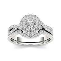 3/4 CT.T.W. Natural Diamond Halo 14K Yellow Gold Bridal Ring Set