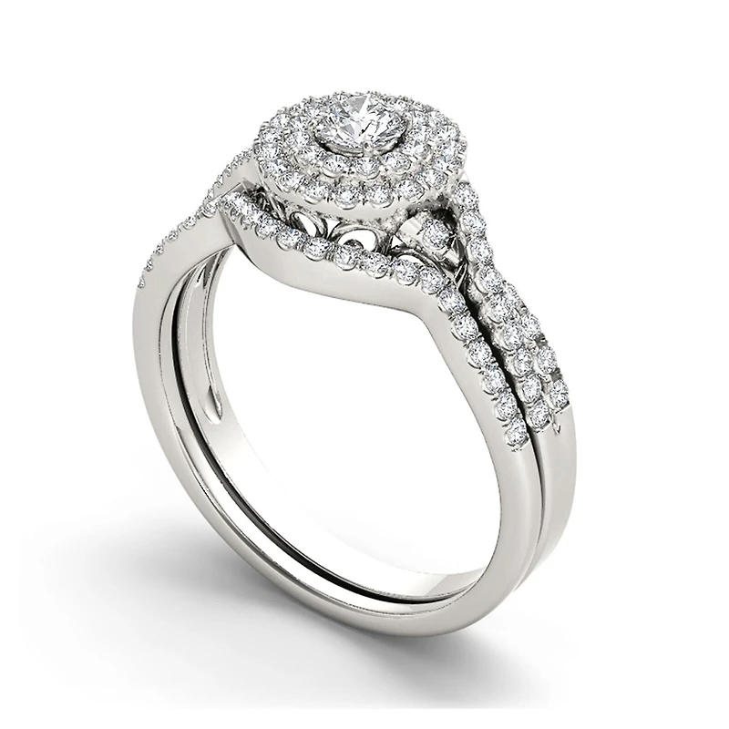 3/4 CT.T.W. Natural Diamond Halo 14K Yellow Gold Bridal Ring Set