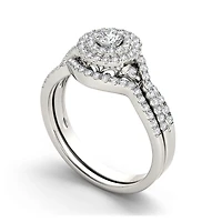 3/4 CT.T.W. Natural Diamond Halo 14K Yellow Gold Bridal Ring Set
