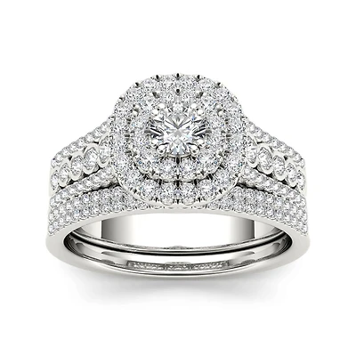 1 CT.T.W. Natural Diamond 10K White Gold Bridal Set