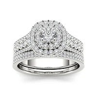 1 CT.T.W. Natural Diamond 10K White Gold Bridal Set