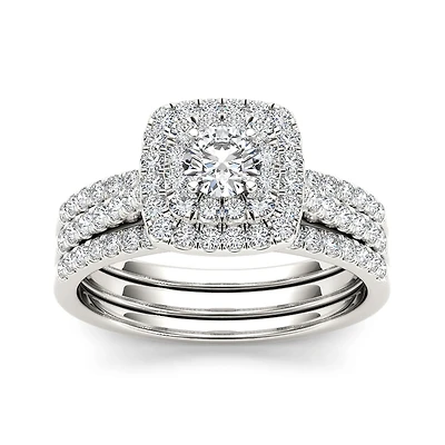1 CT.T.W. Natural Diamond 10K White Gold Bridal Set
