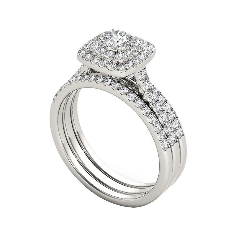 1 CT.T.W. Natural Diamond 10K White Gold Bridal Set