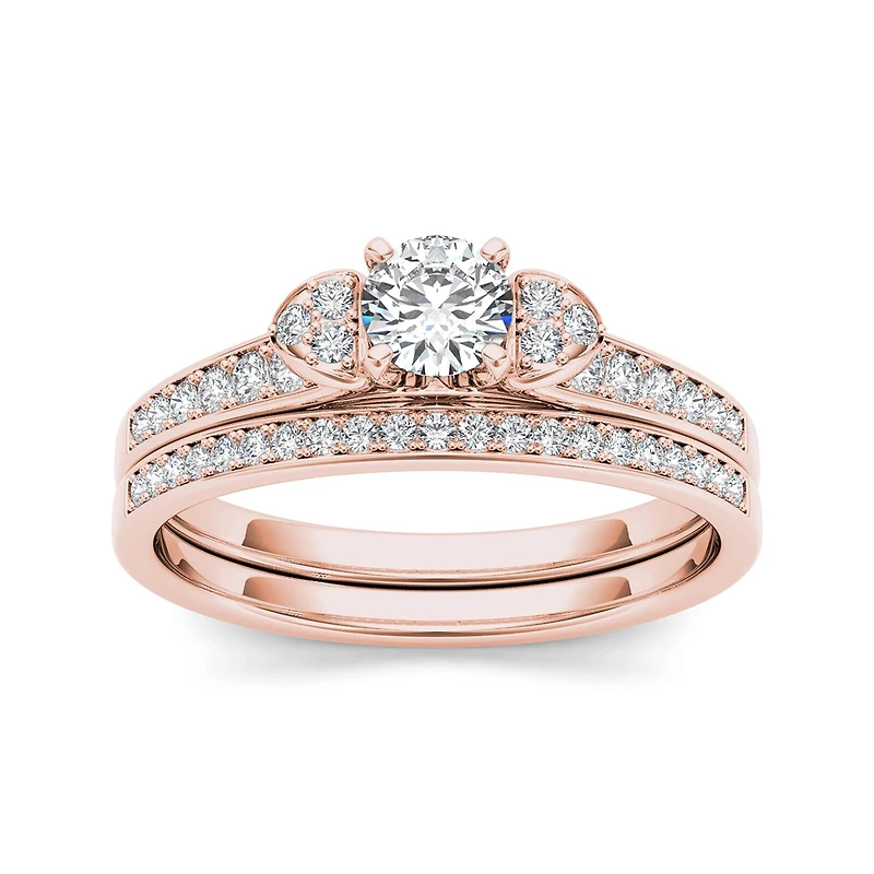 1/2 CT.T.W. Natural Diamond 10K Rose Gold Bridal Set Ring