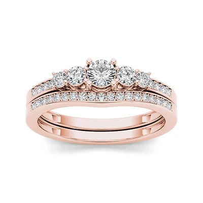 1/2 CT.T.W. Natural Diamond 14K Rose Gold Bridal Ring Set