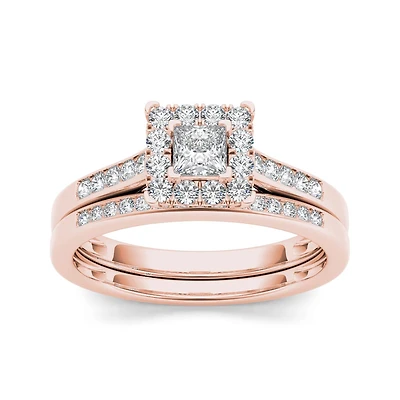 1/2 CT.T.W. Natural Diamond 10K Rose Gold Bridal Set Ring