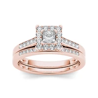 1/2 CT.T.W. Natural Diamond 10K Rose Gold Bridal Set Ring