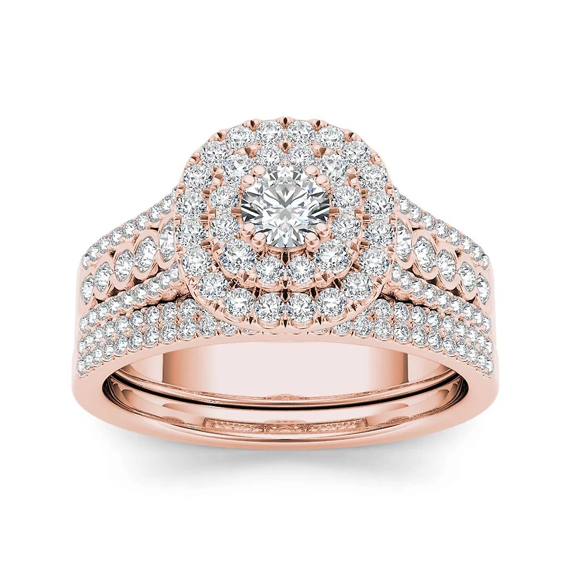 1 CT.T.W. Natural Diamond 10K Rose Gold Bridal Ring Set