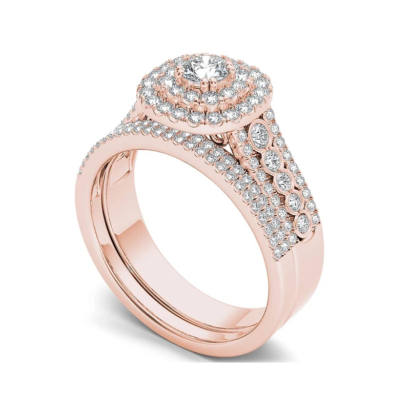 1 CT.T.W. Natural Diamond 10K Rose Gold Bridal Ring Set