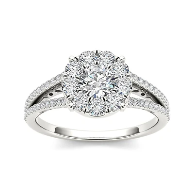 1 CT.T.W. Natural Diamond Cluster 10K White Gold Engagement Ring