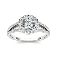 1 CT.T.W. Natural Diamond Cluster 10K White Gold Engagement Ring