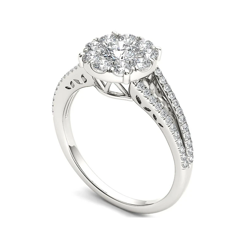 1 CT.T.W. Natural Diamond Cluster 10K White Gold Engagement Ring
