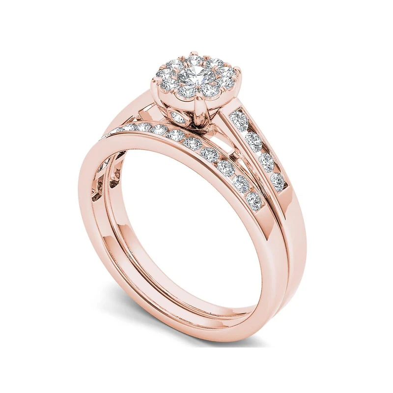 1/2 CT.T.W. Natural Diamond 10K Rose Gold Bridal Ring Set