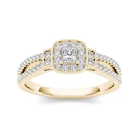 1/2 CT.T.W. Natural Diamond Halo 10K Yellow Gold Engagement Ring