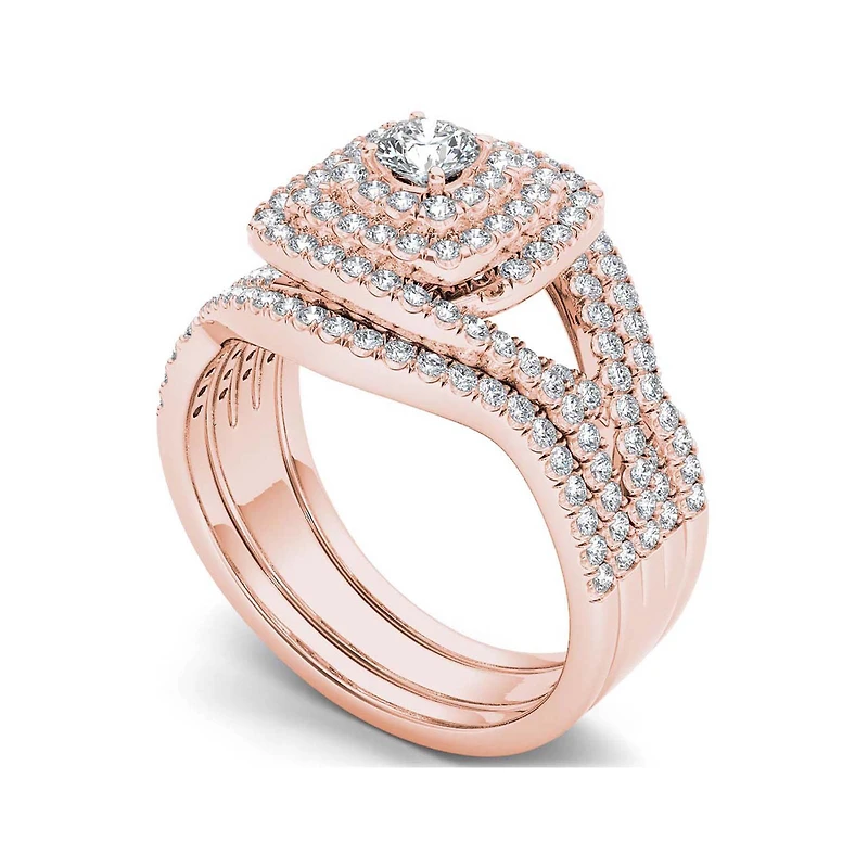 1 CT.T.W. Natural Diamond 10K Rose Gold Bridal Ring Set