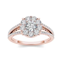1 CT.T.W. Natural Diamond Cluster 10K Rose Gold Engagement Ring