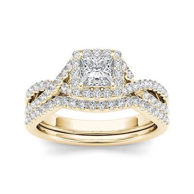 1 CT.T.W. Natural Diamond 14K Yellow Gold Bridal Ring Set