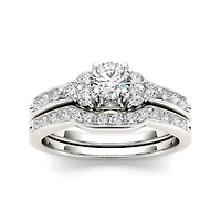 1 CT.T.W. Natural Diamond 14K White Gold Bridal Ring Set