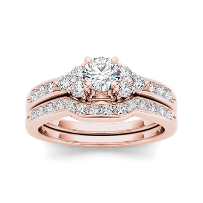 1 CT.T.W. Natural Diamond 14K Rose Gold Bridal Ring Set