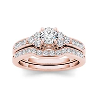 1 CT.T.W. Natural Diamond 14K Rose Gold Bridal Ring Set