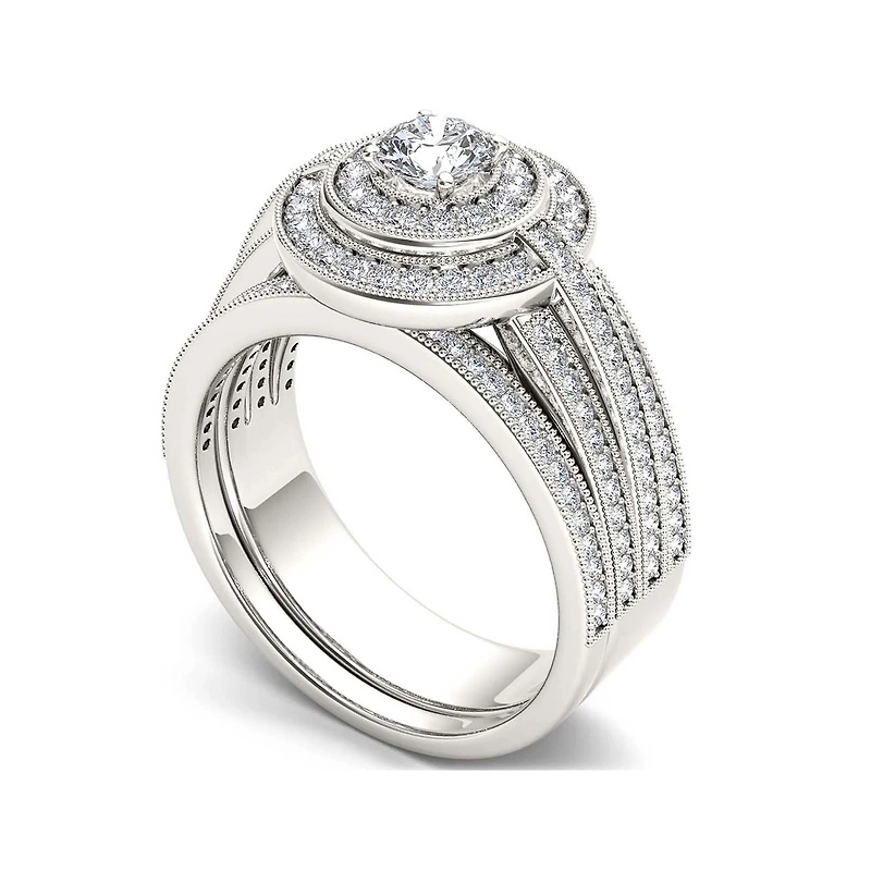 1 CT.T.W. Natural Diamond 14K White Gold Bridal Ring Set