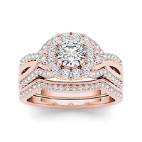 1 1/4 CT.T.W. Natural Diamond 14K Rose Gold Halo Bridal Ring Set