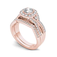 1 1/4 CT.T.W. Natural Diamond 14K Rose Gold Halo Bridal Ring Set