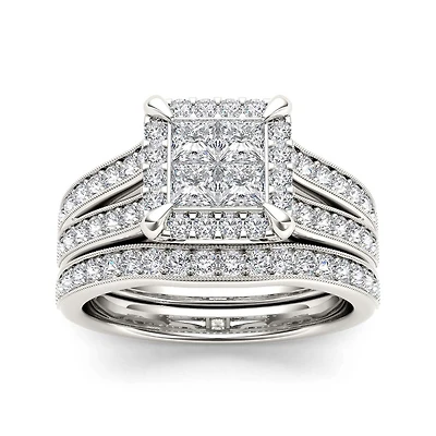 1 1/2 CT.T.W. Natural Diamond 14K White Gold Bridal Set