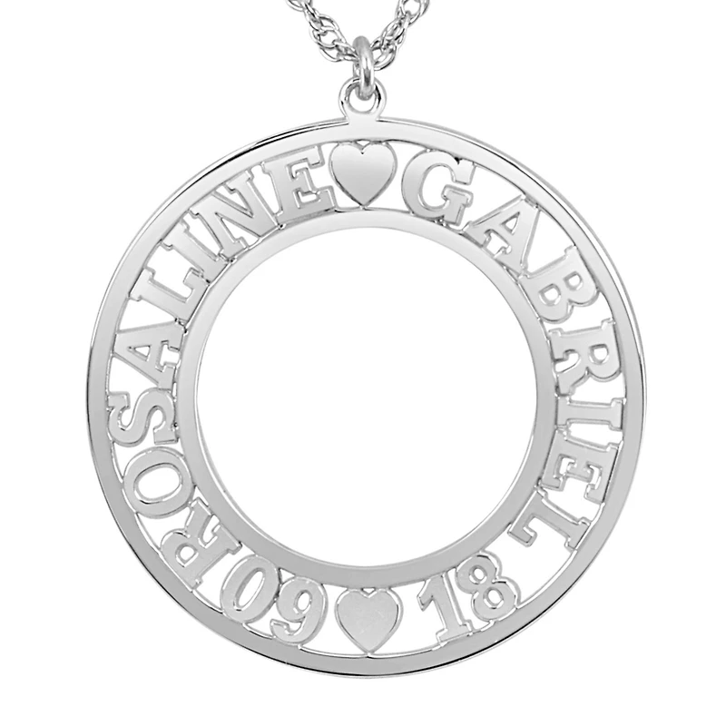 Personalized Couples Name and Date 28mm Circle Pendant Necklace