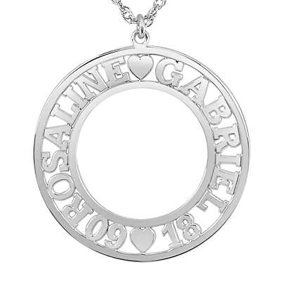 Personalized Couples Name and Date 28mm Circle Pendant Necklace