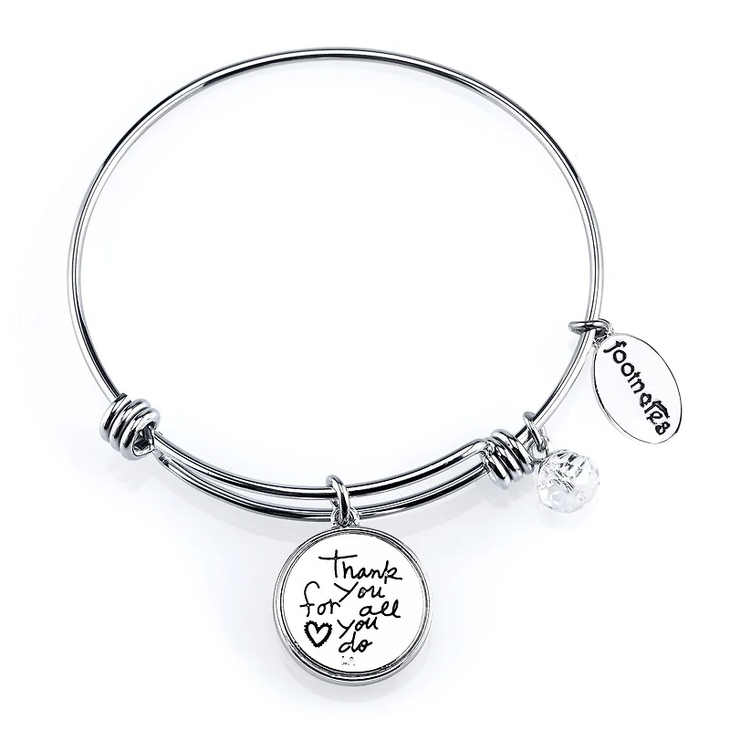 Footnotes Mom Womens Crystal Stainless Steel Heart Bangle Bracelet