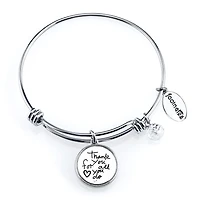 Footnotes Mom Womens Crystal Stainless Steel Heart Bangle Bracelet